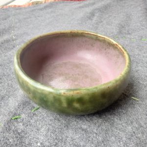 shallow pink/green pinch pot